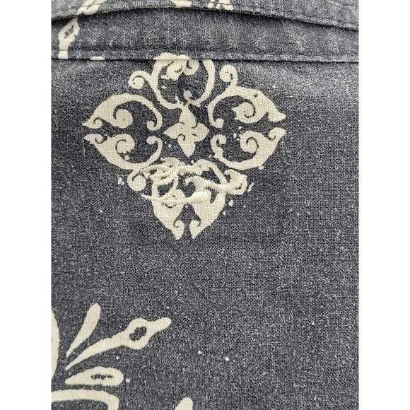 HP Honolua Gray White Floral Linen Short Sleeve Button Up Hawaiian Casual Shirt - Picture 10 of 13